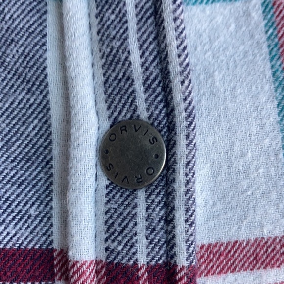 Orvis long sleeve snap closure fleece lined navy red white green shacket flannel - Picture 3 of 15